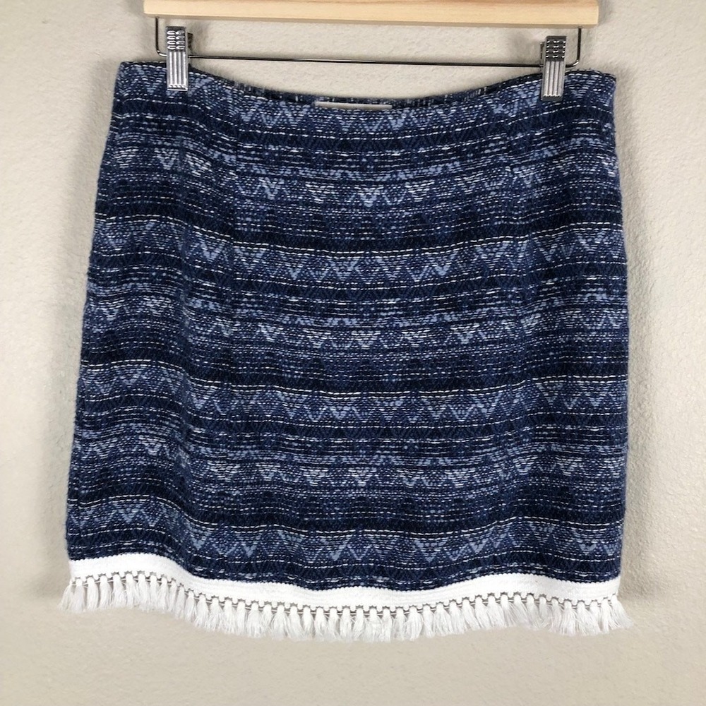 Michael Kors Fringe Mini Skirt Women 8 Blue Aztec Tribal Boho Coastal Resort